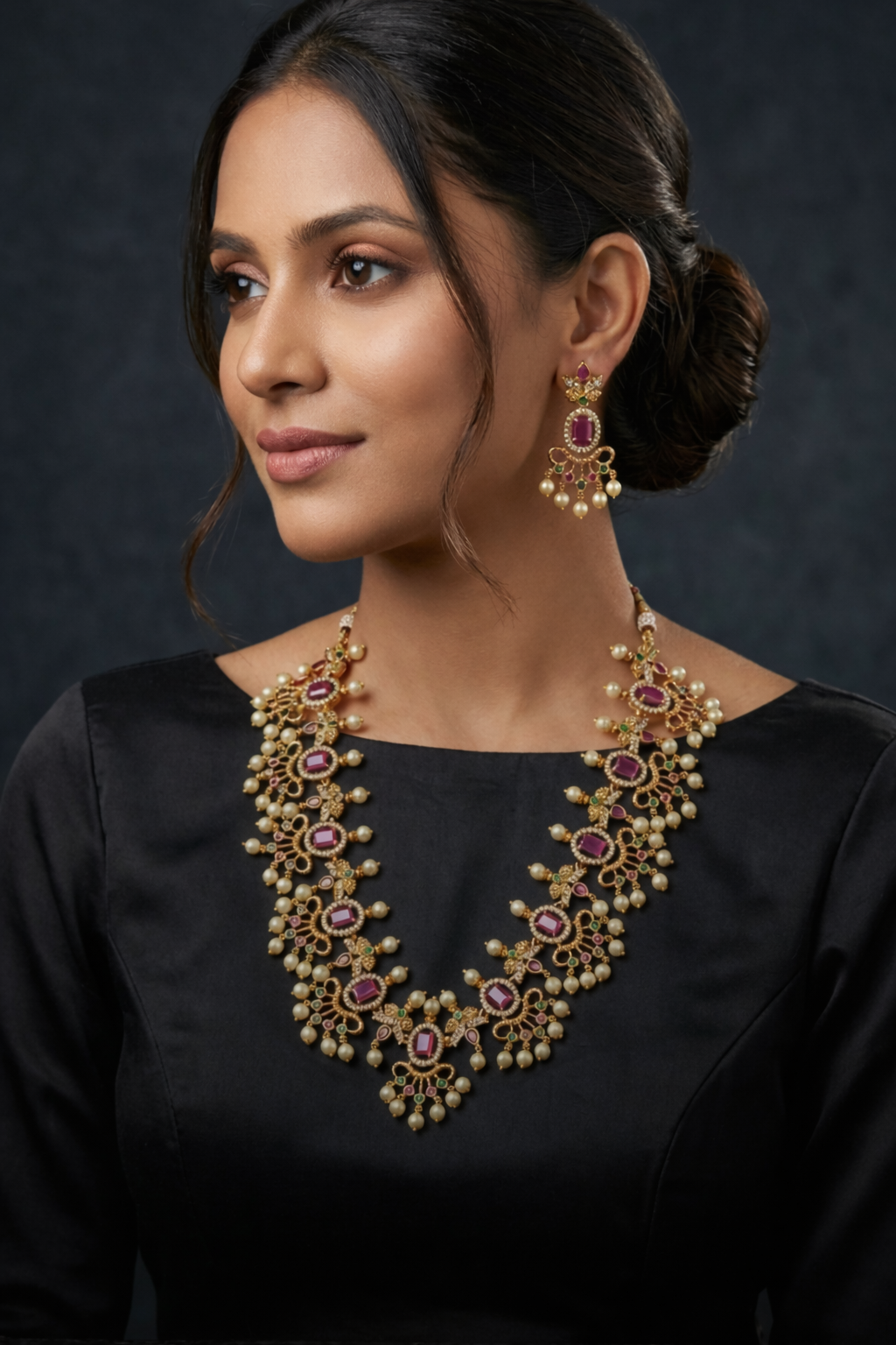 Luxury Kundan Ruby & Pearl Statement Necklace Set